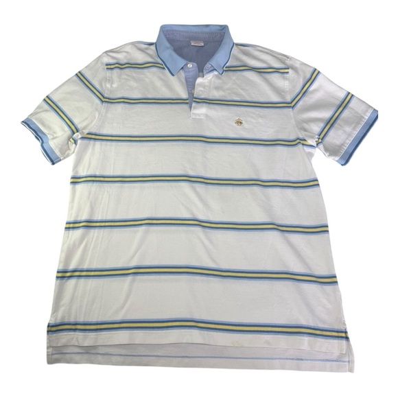 Brooks Brothers Other - Men’s Brooks Brothers Pique Polo Blue Yellow White Striped Shirt Size XL